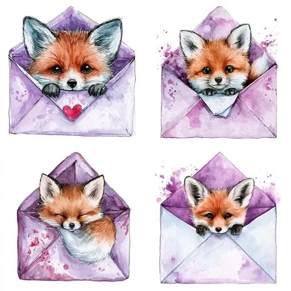 23 Whimsical Baby Fox Clipart PNG β watercolor clipart transparent PNG instant download