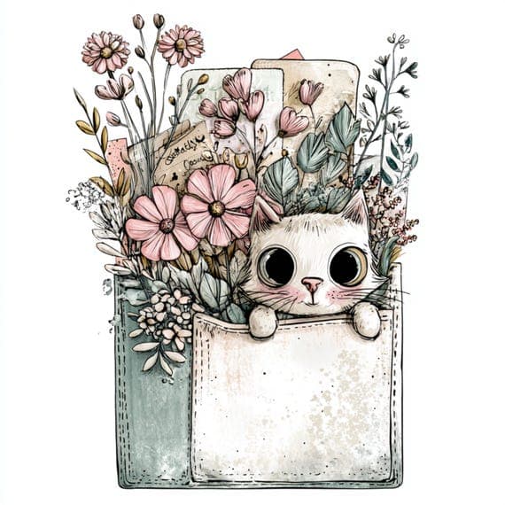 15 Whimsical Valentine Cat JPG Pastel Kitten Love Art Card Making Nurs — view 8 — watercolor clipart transparent PNG instant download