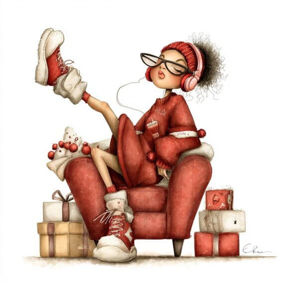 15 Quirky Cozy Christmas Girl Clipart (JPG) β view 4 β watercolor clipart transparent PNG instant download