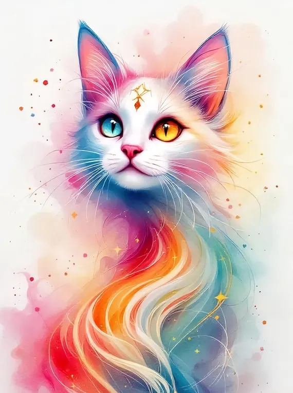 Whimsical Floral Cat Clipart β watercolor clipart transparent PNG instant download