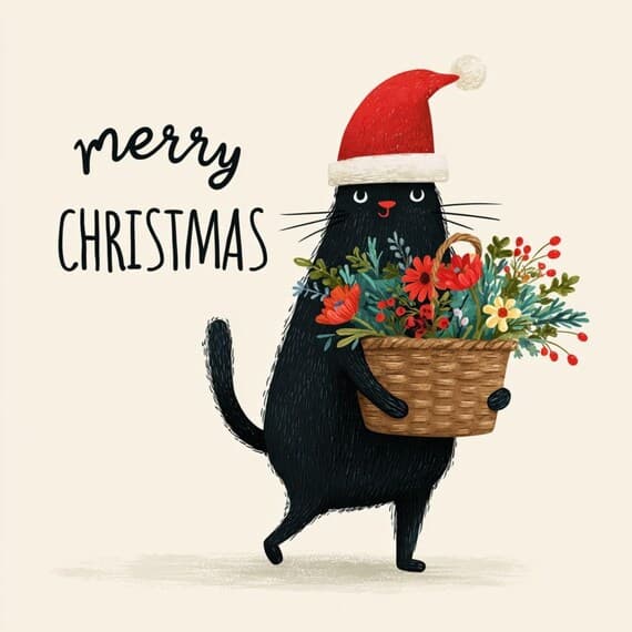 7 Winter Holiday Cat Clipart JPG β view 3 β watercolor clipart transparent PNG instant download