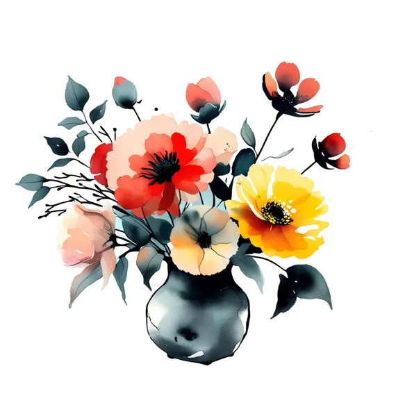 Watercolor Flower Vase Clipart β view 6 β watercolor clipart transparent PNG instant download