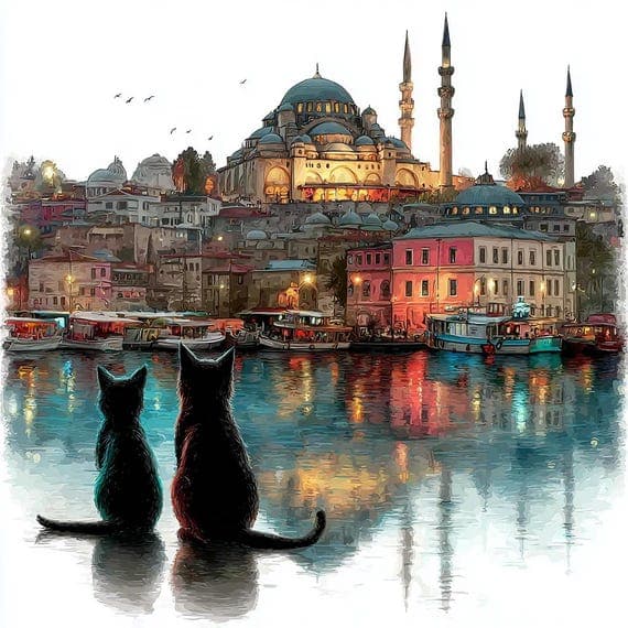 20 Catstanbul Clipart ; Whimsical Turkish Feline Graphics Istanbul Jun — view 4 — watercolor clipart transparent PNG instant download