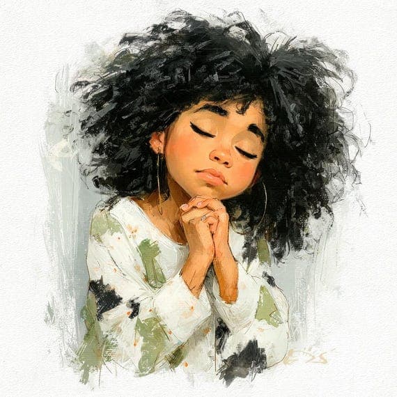 20 Whimsical Praying Afro Angel Girl PNG Clipart, Black Angel Illustra β view 3 β watercolor clipart transparent PNG instant download