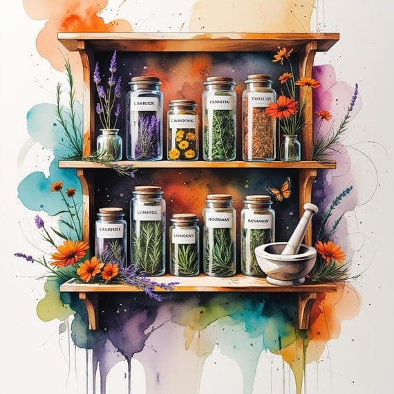 Herbal Apothecary Shelf Clipart Set β view 5 β watercolor clipart transparent PNG instant download
