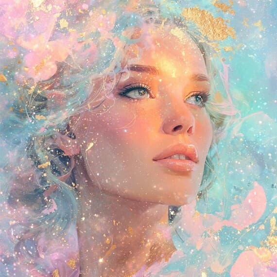 15 Silver Dream Oracle Woman Faces Clipart (JPG) – Celestial Pastel Go — view 8 — watercolor clipart transparent PNG instant download