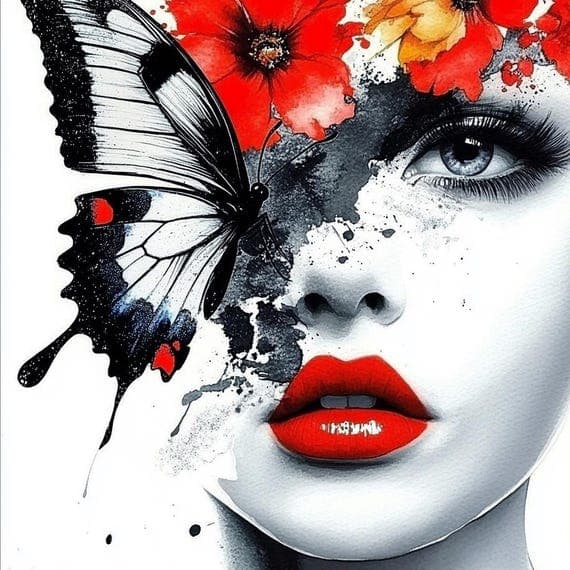 Floral Butterfly Woman Face Clipart β view 8 β watercolor clipart transparent PNG instant download