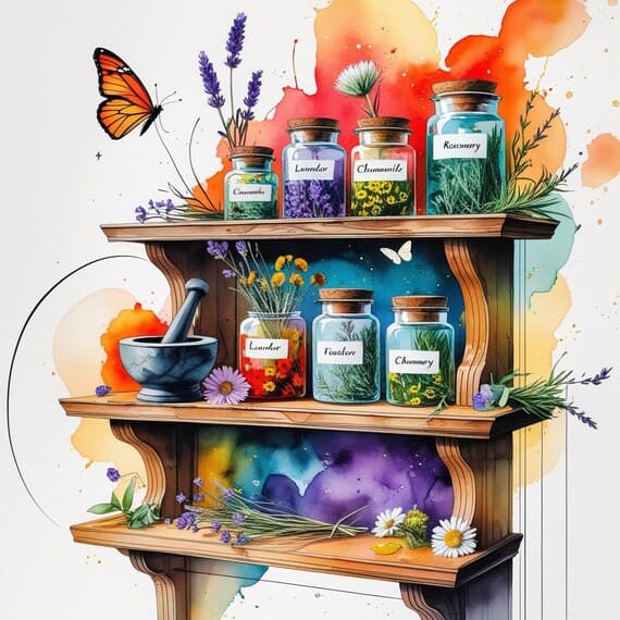 Herbal Apothecary Shelf Clipart Set β view 6 β watercolor clipart transparent PNG instant download