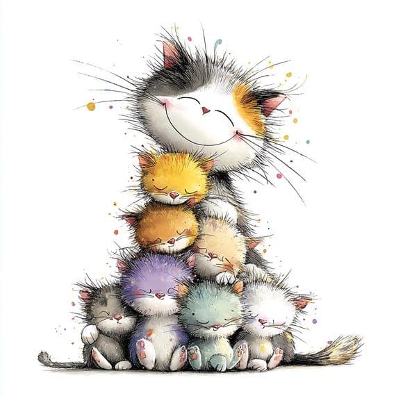 15 Whimsical Cat Family Clipart β view 5 β watercolor clipart transparent PNG instant download