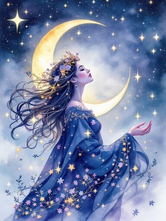 12 Moon And Girl Clipart , Digital Download , Printable image β view 2 β watercolor clipart transparent PNG instant download