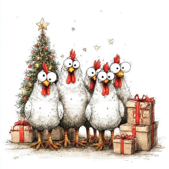 40 Funny Christmas Chicken Clipart (JPG) – Whimsical Holiday Farm Art — watercolor clipart transparent PNG instant download