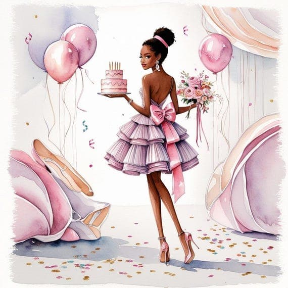 Birthday Girl Clipart, Watercolor Party, Junk Journal (Digital Downloa — watercolor clipart transparent PNG instant download