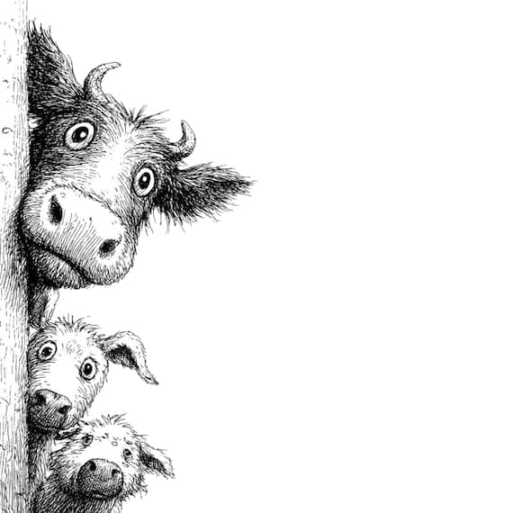 35 Funny Peeking Animal Sketch Clipart โ view 8 โ watercolor clipart transparent PNG instant download