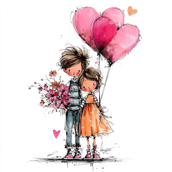 25 Whimsical Love Kids Clipart β view 4 β watercolor clipart transparent PNG instant download