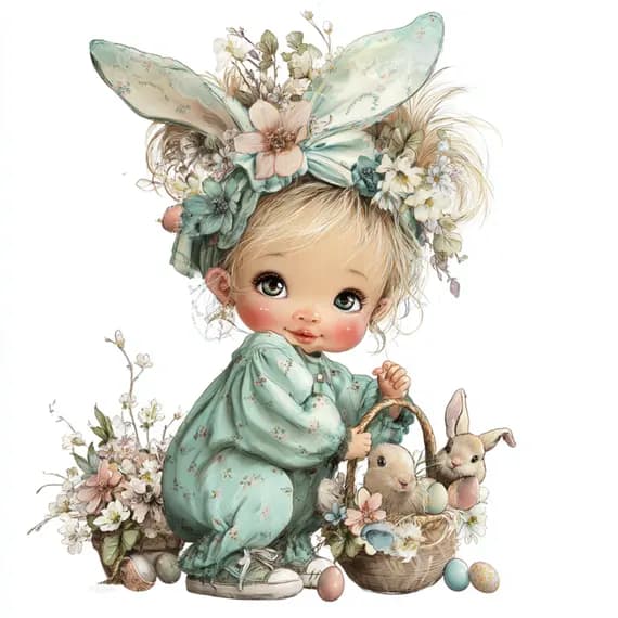 22 JPG Watercolor Easter Clipart, Bunny Kids, Spring Printable (Digita β view 6 β watercolor clipart transparent PNG instant download