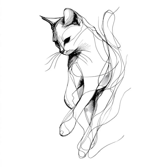 15 Minimalist Cat Line Art SVG PNG Bundle, One Drawing Printable Wall β watercolor clipart transparent PNG instant download