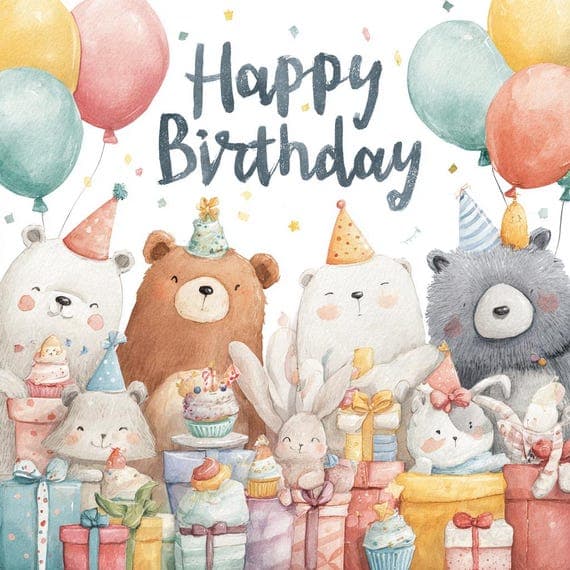 10 Happy Birthday Animal Clipart — watercolor clipart transparent PNG instant download