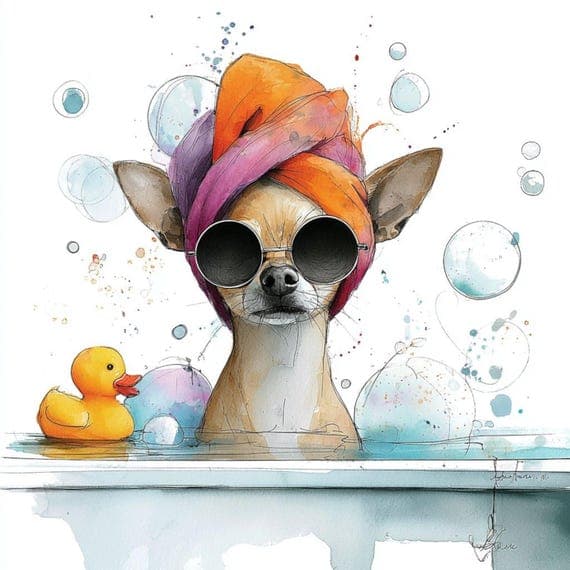 Funny Chihuahua Bath Clipart β watercolor clipart transparent PNG instant download