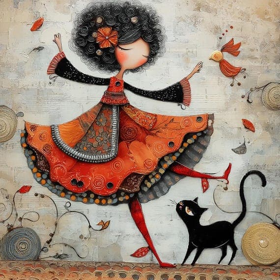20 Folk Art Girl Clipart JPG – Whimsical Orange Red Art for Junk Journ — view 5 — watercolor clipart transparent PNG instant download