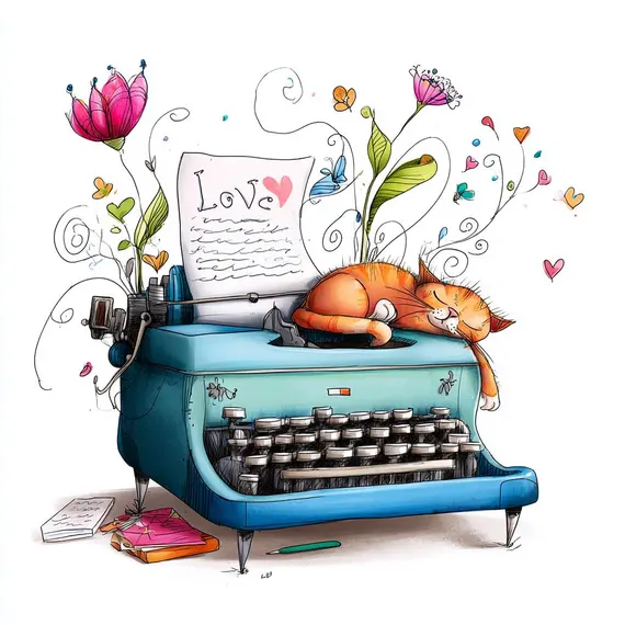 20 Quirky Cat Typewriter Clipart (JPG) β watercolor clipart transparent PNG instant download