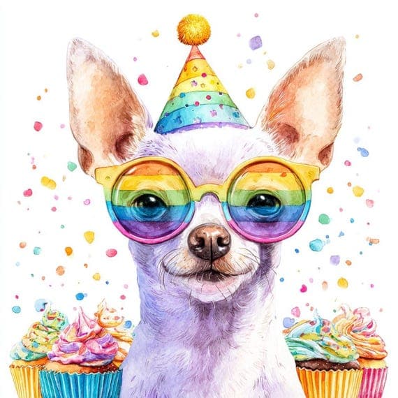 Birthday Chihuahua Clipart β watercolor clipart transparent PNG instant download