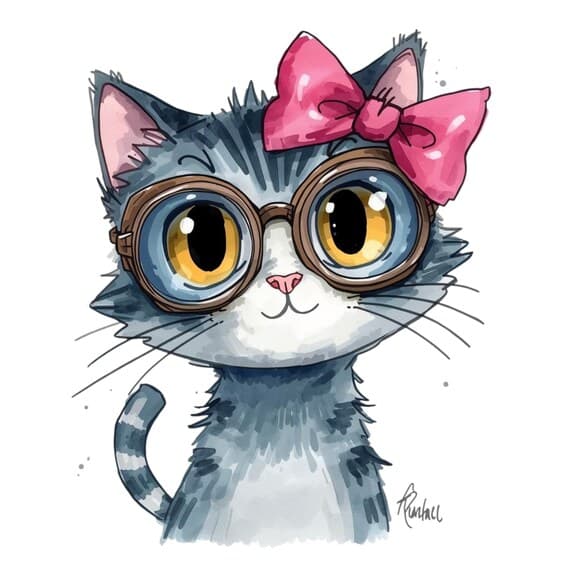 22 Watercolor Cat with Glasses Clipart β view 5 β watercolor clipart transparent PNG instant download