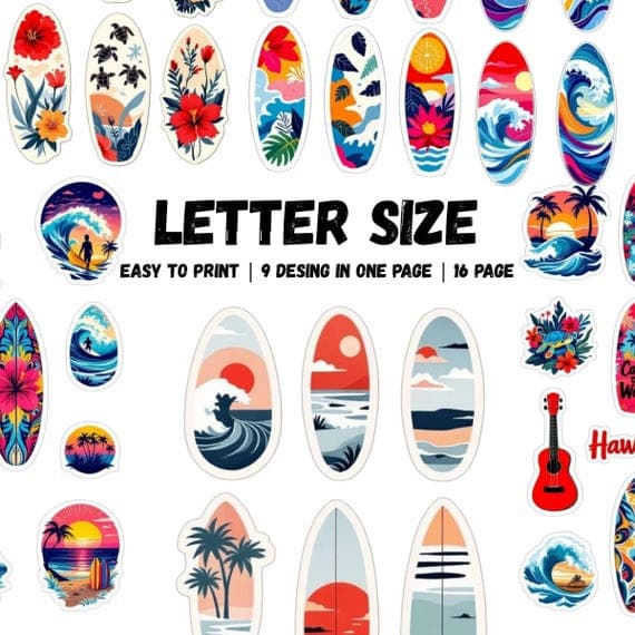 130 Watercolor, Surfboard, Sticker, Clipart β view 2 β watercolor clipart transparent PNG instant download