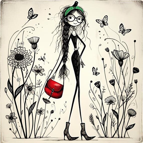 Whimsical Fashion Girl Clipart β watercolor clipart transparent PNG instant download