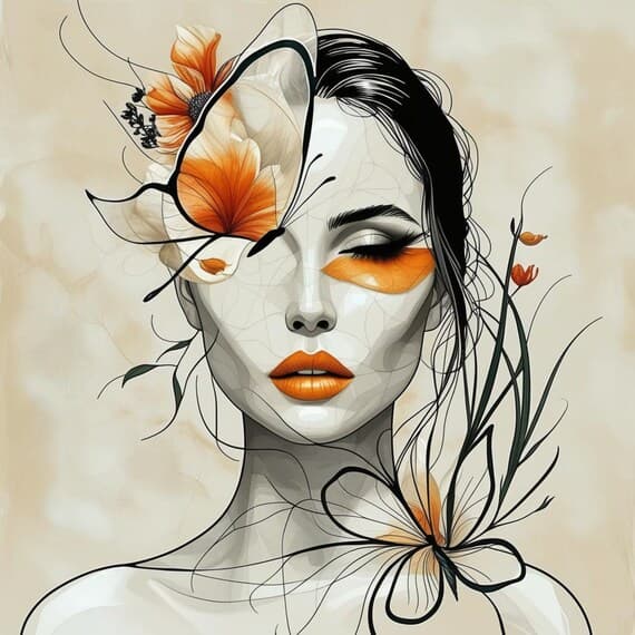 Floral Butterfly Woman Face Clipart β view 8 β watercolor clipart transparent PNG instant download