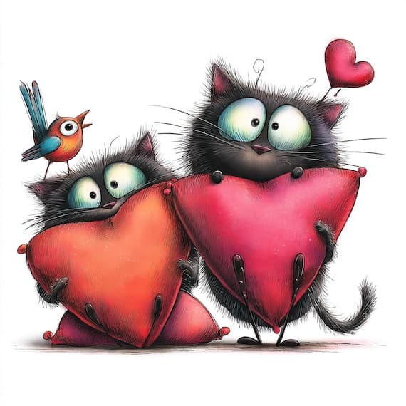 20 Whimsical Cat Love Clipart PNG β watercolor clipart transparent PNG instant download