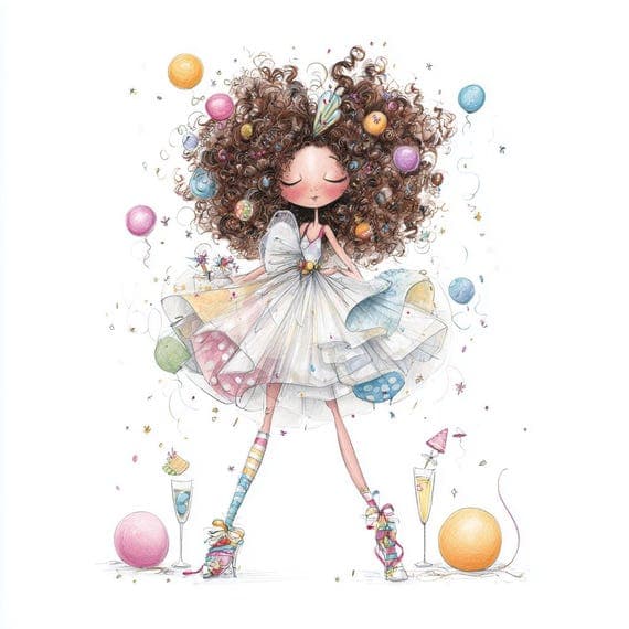 Quirky Birthday Lady Clipart – Watercolor Party Art (JPG) — view 7 — watercolor clipart transparent PNG instant download