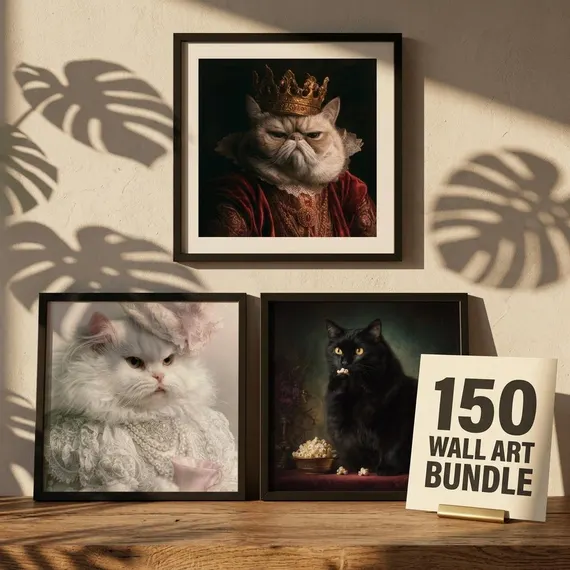 150+ Vintage Funny Cat Portraits Bundle, Victorian Steampunk Wall Art, β view 2 β watercolor clipart transparent PNG instant download