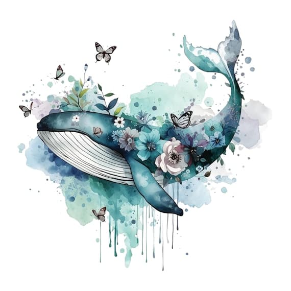 30 Watercolor Whale & Bird Clipart — watercolor clipart transparent PNG instant download