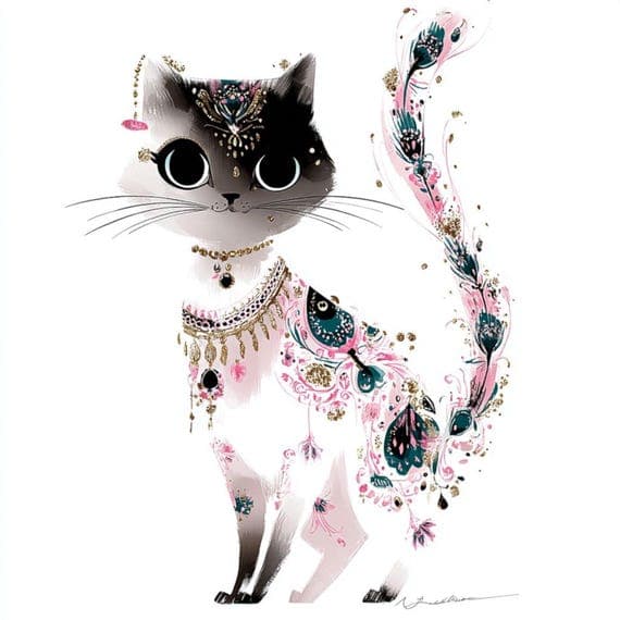25 Watercolor Jewel Cat Clipart (JPG) β view 3 β watercolor clipart transparent PNG instant download