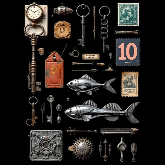 100 Steampunk Fish 100+ PNG Bundle β view 8 β watercolor clipart transparent PNG instant download