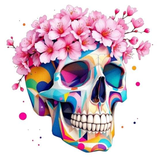 15 Whimsical Floral Skull Clipart PNG β view 4 β watercolor clipart transparent PNG instant download