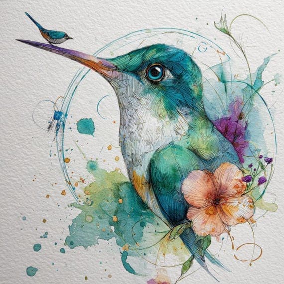 12 Abstract Hummingbird ,Watercolor bird wall art for Modern Decor β view 8 β watercolor clipart transparent PNG instant download