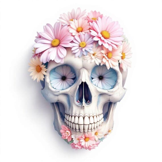 15 Whimsical Floral Skull Clipart PNG β view 6 β watercolor clipart transparent PNG instant download