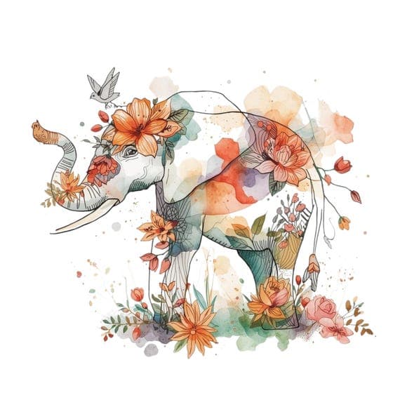 Watercolor Floral Elephant Clipart β view 8 β watercolor clipart transparent PNG instant download