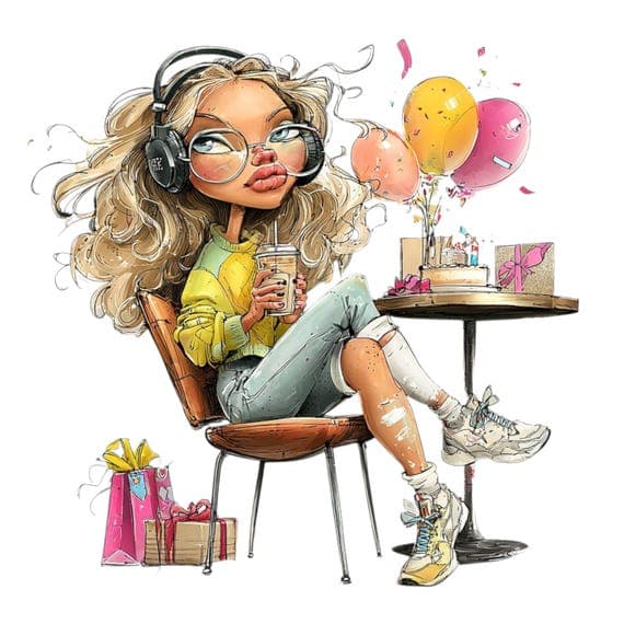 10 Birthday Girl Clipart Bundle – Quirky Cake Art & Fun Party Illustra — view 5 — watercolor clipart transparent PNG instant download