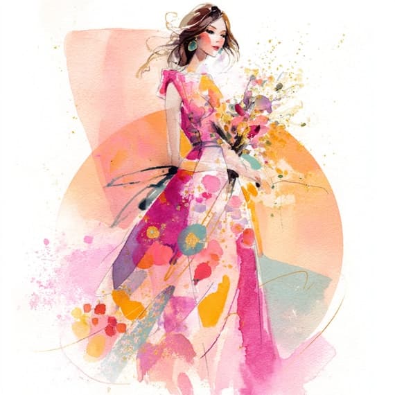 Floral Dress Woman Clipart β watercolor clipart transparent PNG instant download