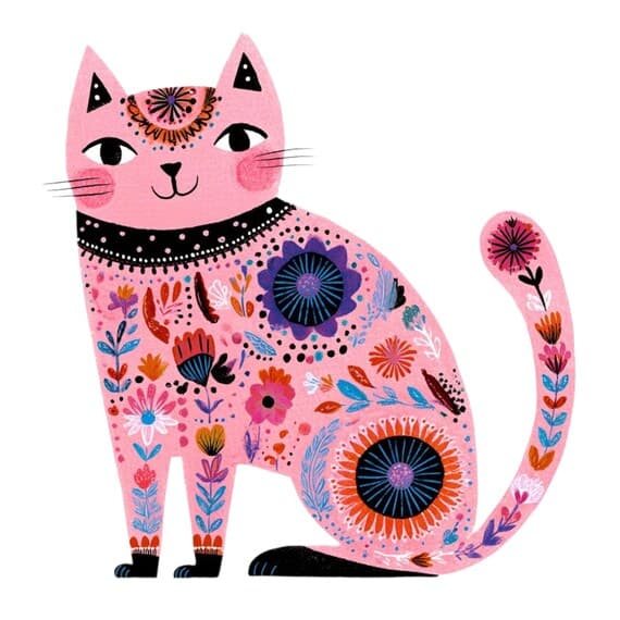 35 Pink Floral Cat Clipart PNG β view 3 β watercolor clipart transparent PNG instant download