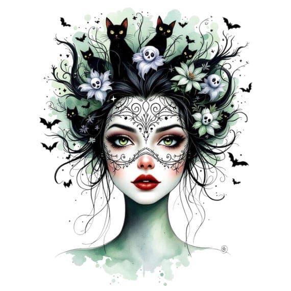 Halloween Witch Clipart – Glam Gothic Woman Portraits (JPG) — view 3 — watercolor clipart transparent PNG instant download