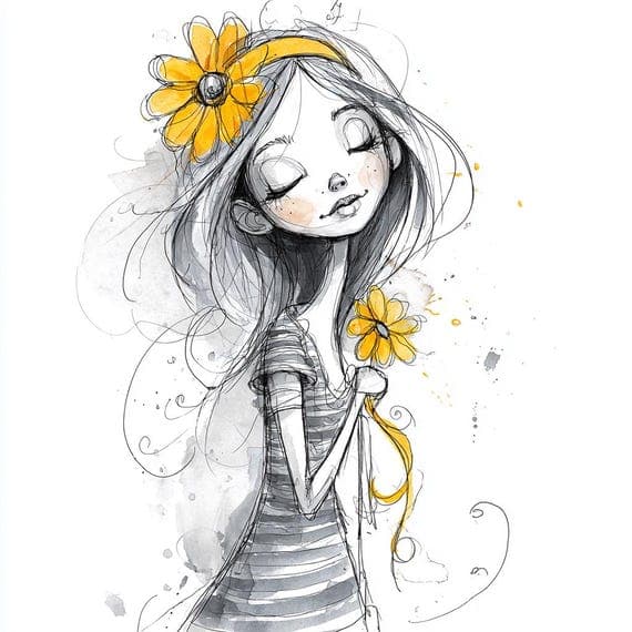 Whimsical Girl Clipart — watercolor clipart transparent PNG instant download