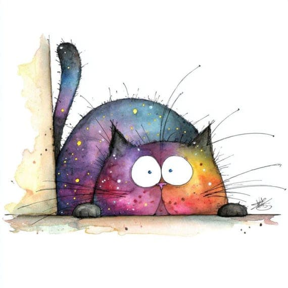 25 Peeking Galaxy Cats Clipart (JPG) – Funny Quirky Cosmic Cat Faces f — view 5 — watercolor clipart transparent PNG instant download