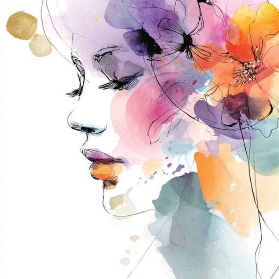 10 Abstract Floral Woman Faces (JPG) β view 3 β watercolor clipart transparent PNG instant download