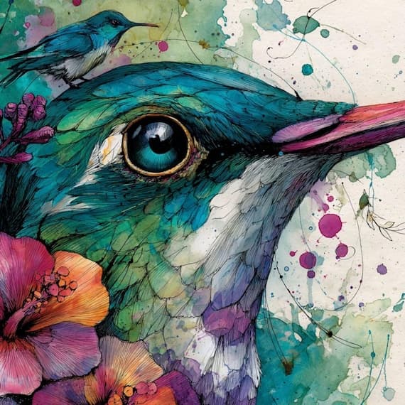12 Abstract Hummingbird ,Watercolor bird wall art for Modern Decor — watercolor clipart transparent PNG instant download