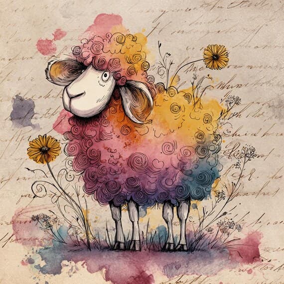 Rainbow Sheep Watercolor Clipart β view 6 β watercolor clipart transparent PNG instant download