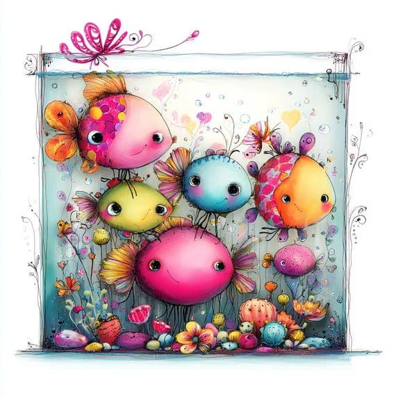 Whimsical Fish Clipart — watercolor clipart transparent PNG instant download