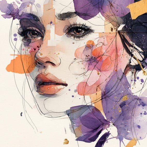 10 Abstract Floral Woman Faces (JPG) β watercolor clipart transparent PNG instant download